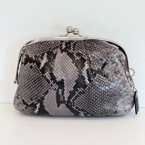 COACH Python Kisslock Wristlet Grey and Black